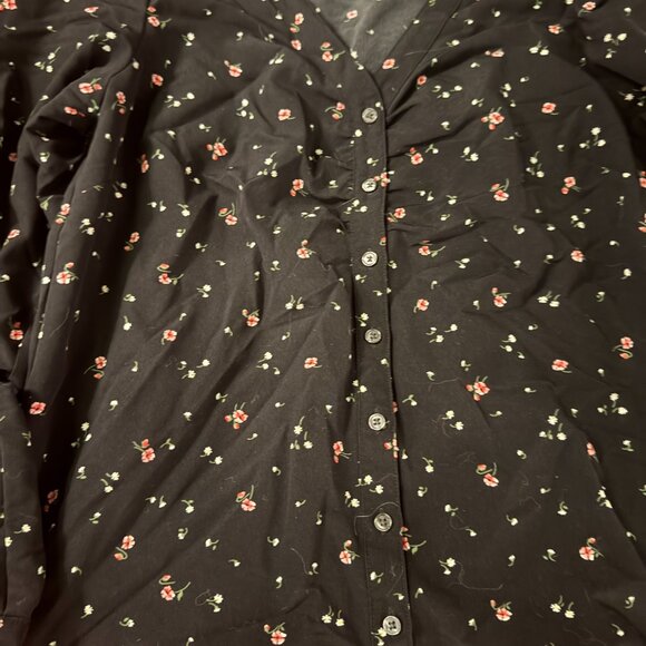 Levi’s Women’s Zenda Ruched Long-Sleeve Blouse Black Floral Size M MSRP $59 - Picture 6 of 12